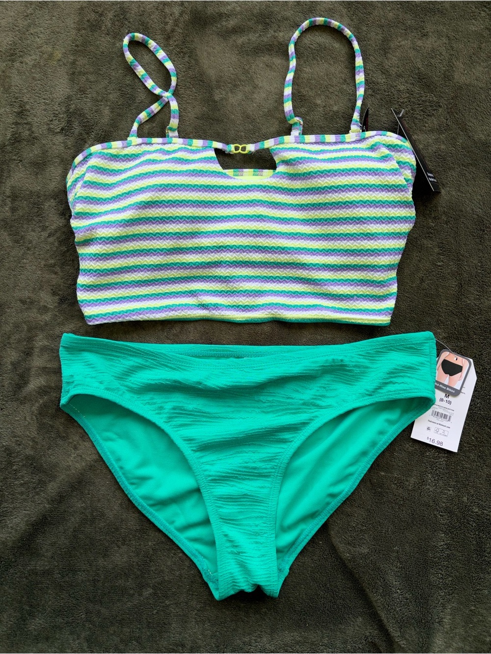 Striped Bandeau Bikini Top with Aqua Bikini Bottoms